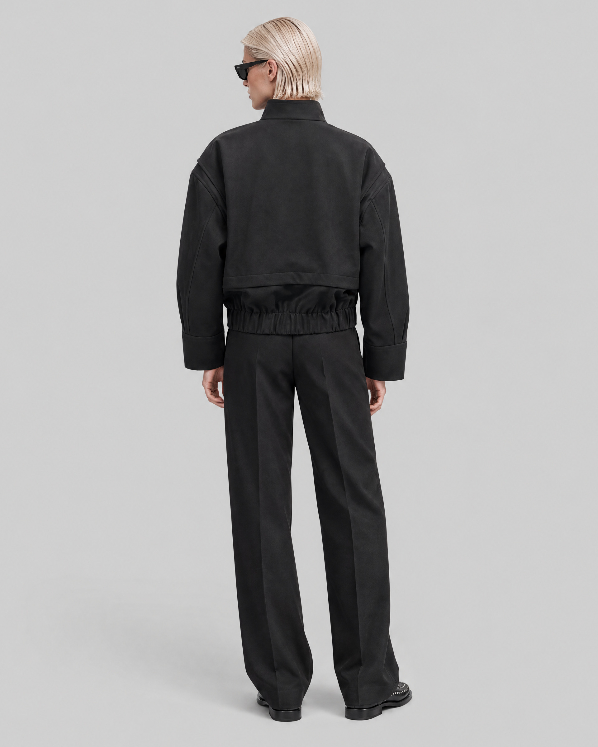 Black wool-blend jacket with a stand-up collar