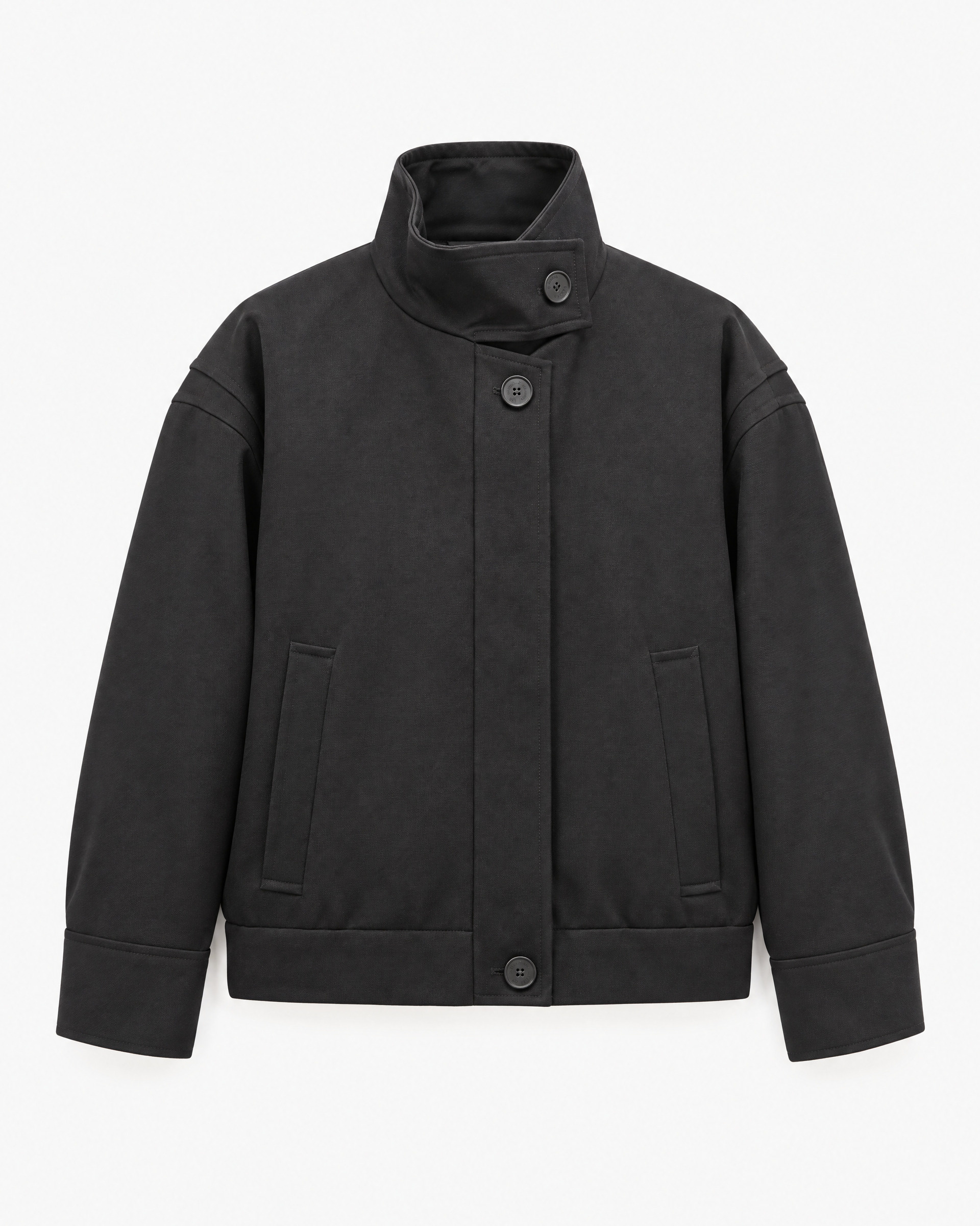 Black wool-blend jacket with a stand-up collar