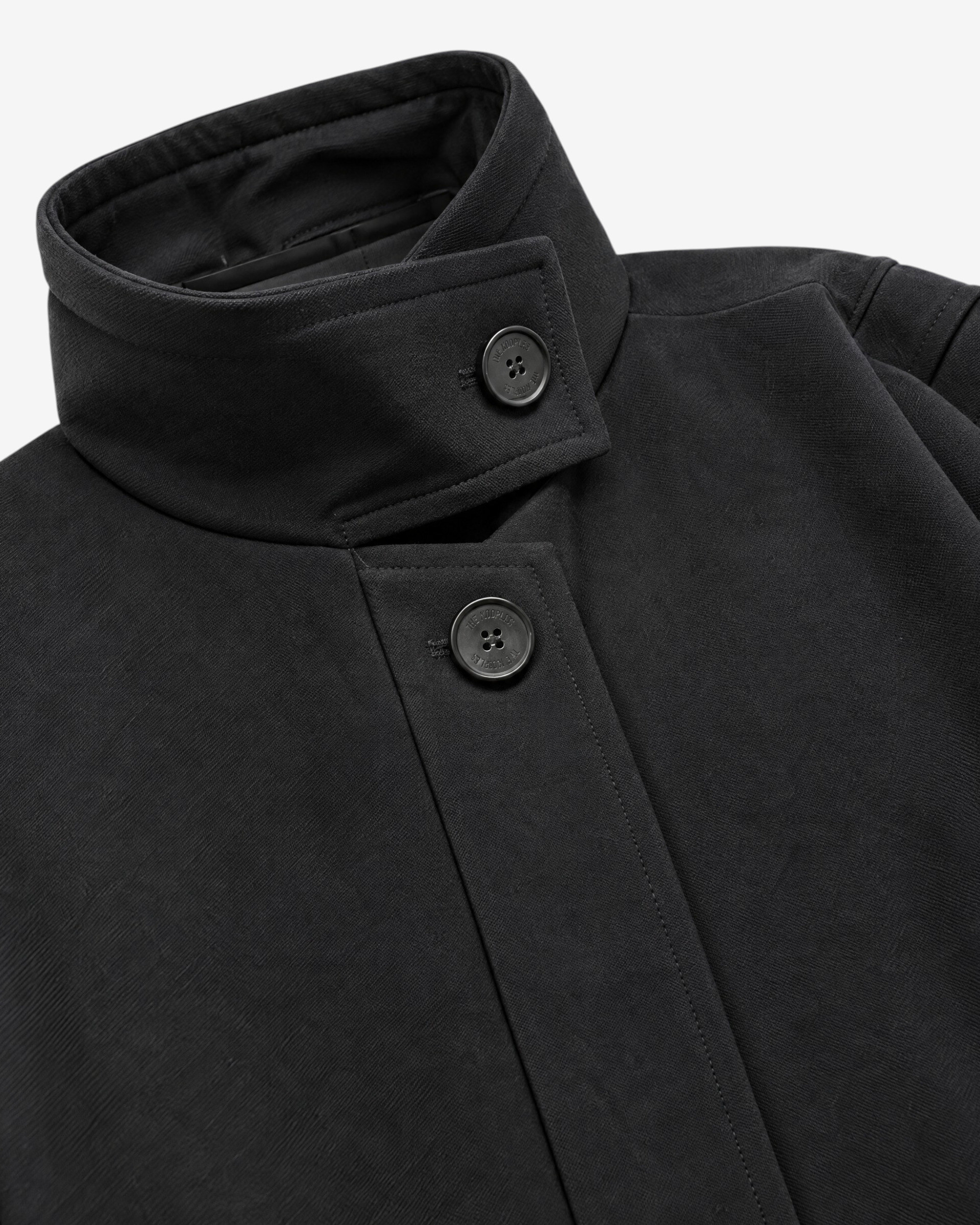 Black wool-blend jacket with a stand-up collar