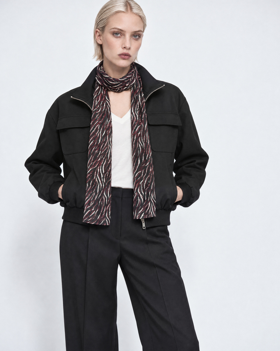 Black silk-viscose blend scarf