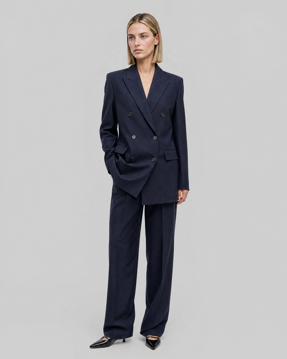 Straight-cut navy wool blazer