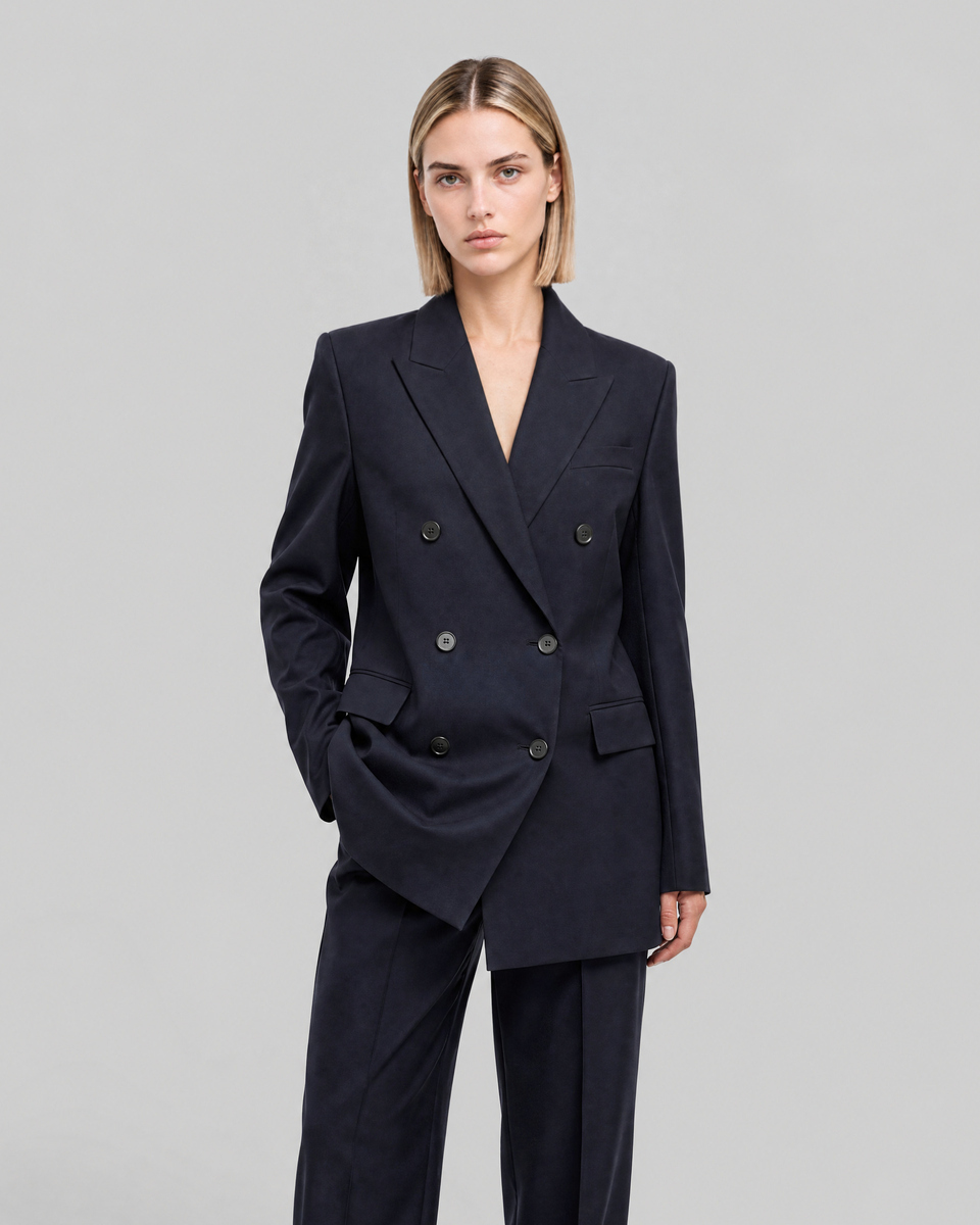 Straight-cut navy wool blazer