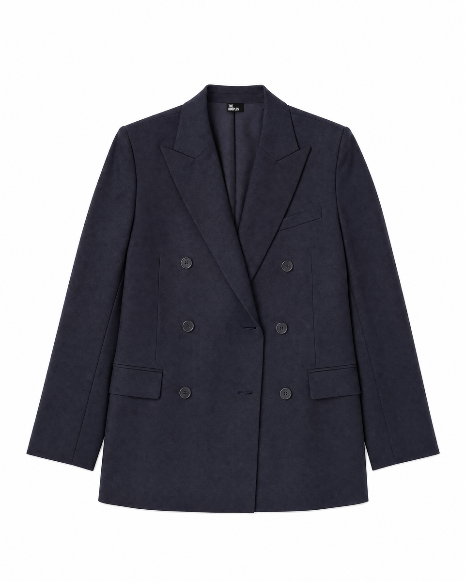 Straight-cut navy wool blazer