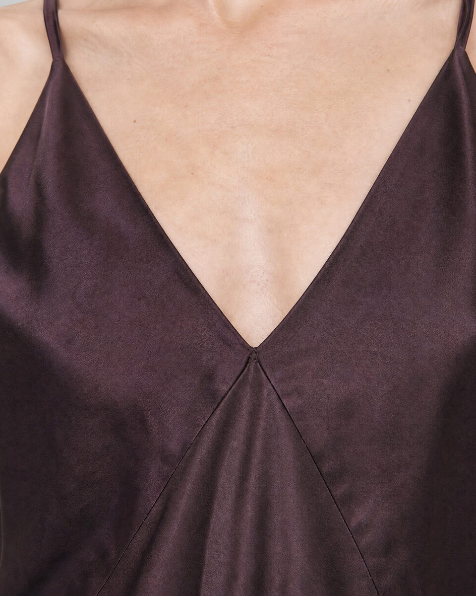Brown Satin Spaghetti-Strap Top