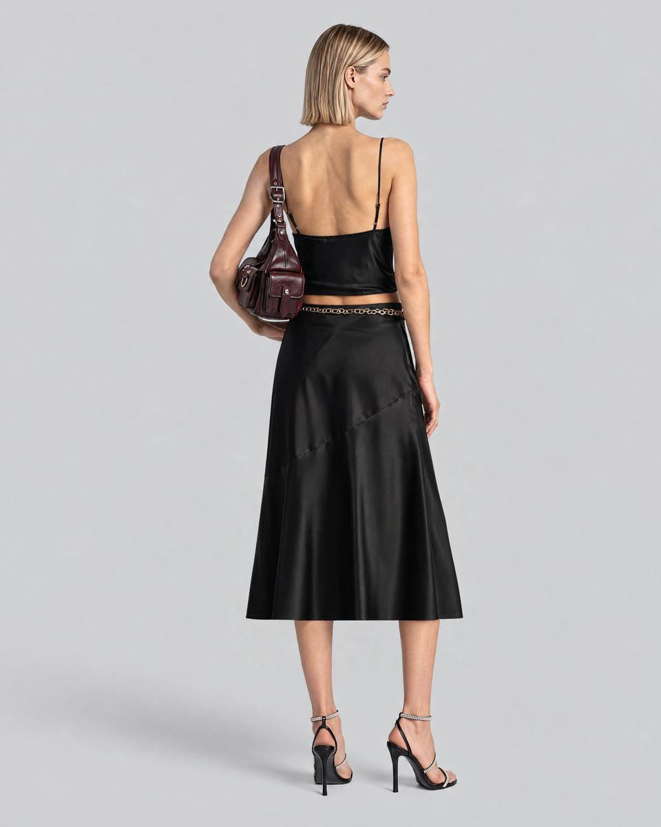 Black Satin Spaghetti-Strap Top