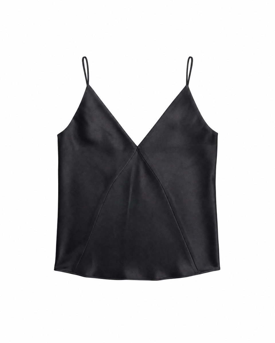 Black Satin Spaghetti-Strap Top