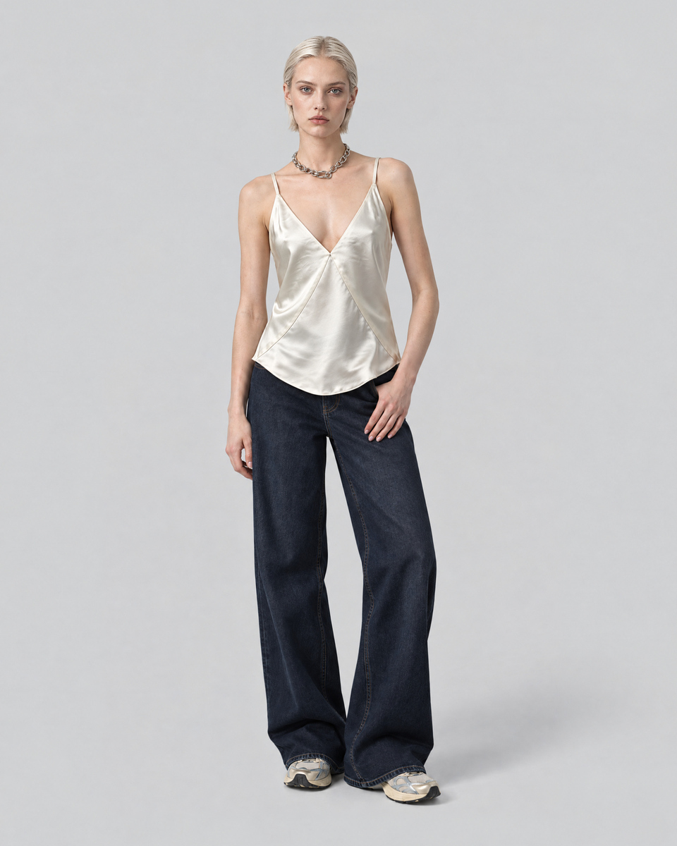 Ecru Satin Spaghetti-Strap Top
