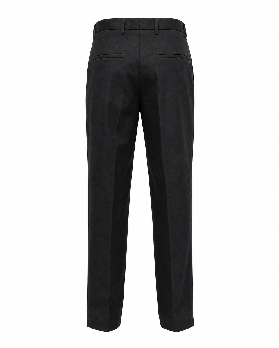 Black straight-leg wool suit pants