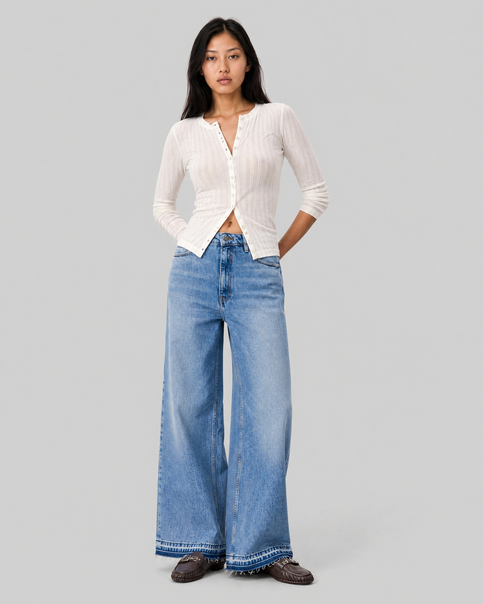 Ecru cotton long-sleeve top