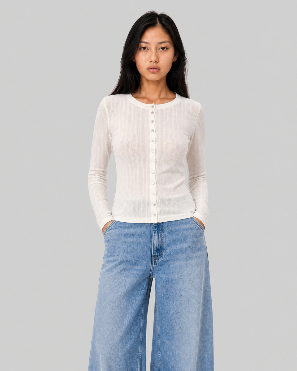 Ecru cotton long-sleeve top