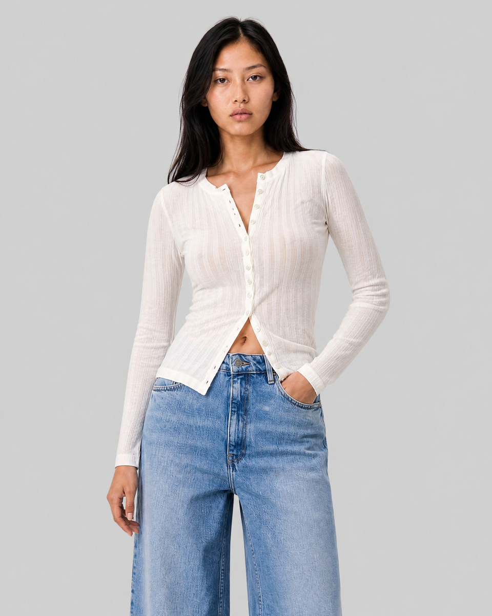 Ecru cotton long-sleeve top