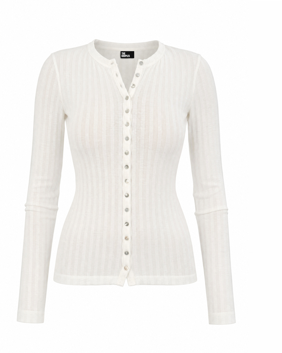 Ecru cotton long-sleeve top