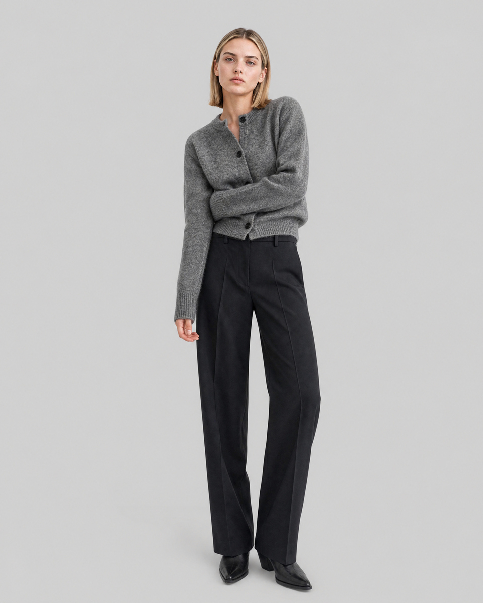Black wide-leg wool suit pants