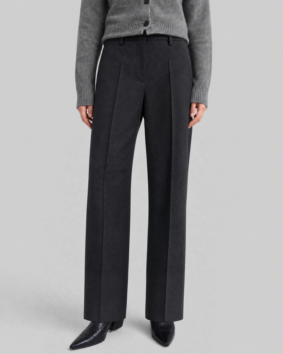 Black wide-leg wool suit pants