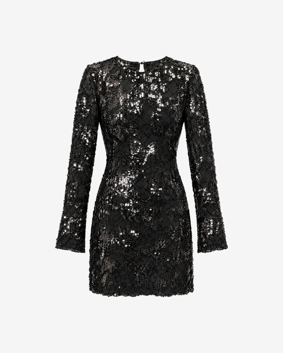 Black Short Lace and Sequin Dress
