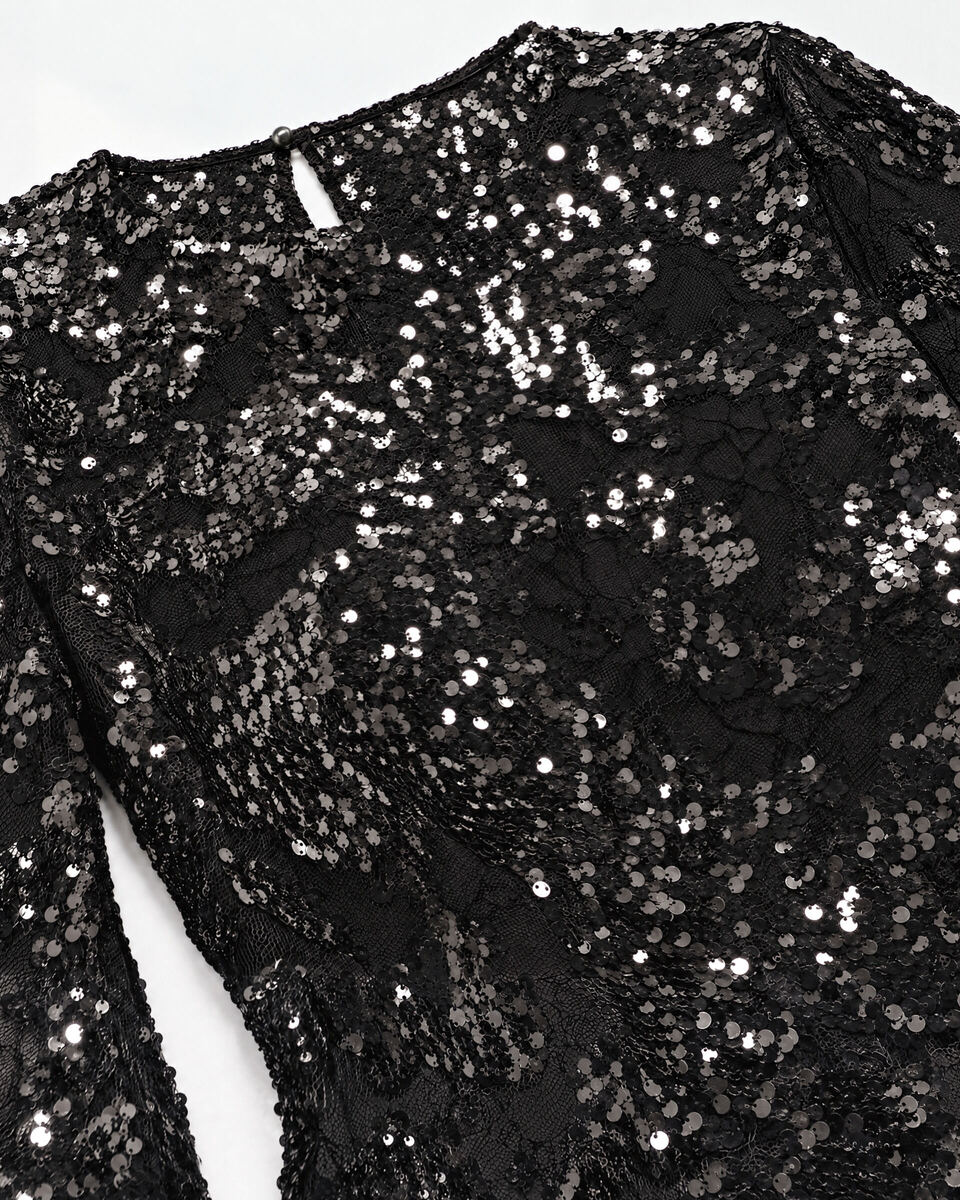 Black Short Lace and Sequin Dress
