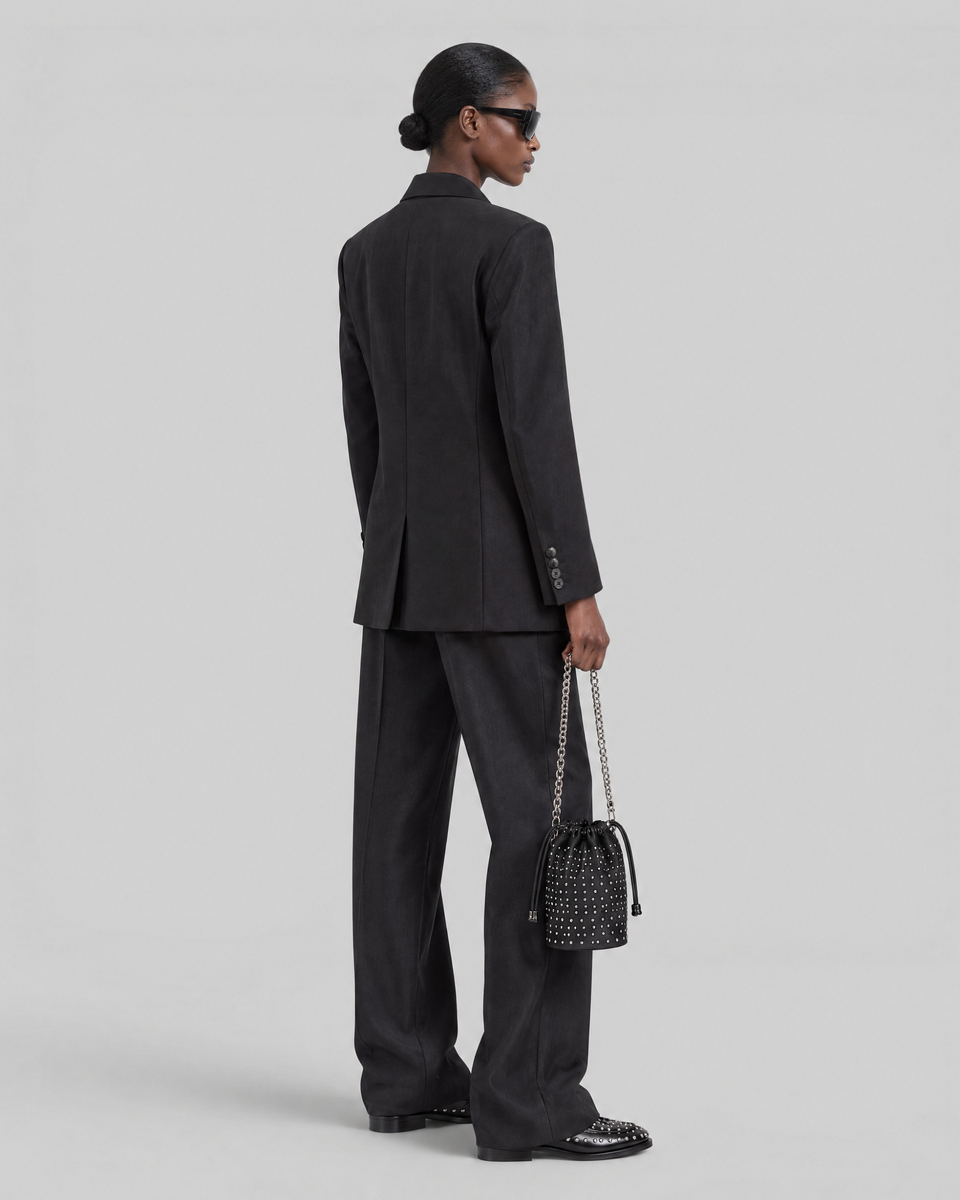 Straight-cut black wool tuxedo jacket