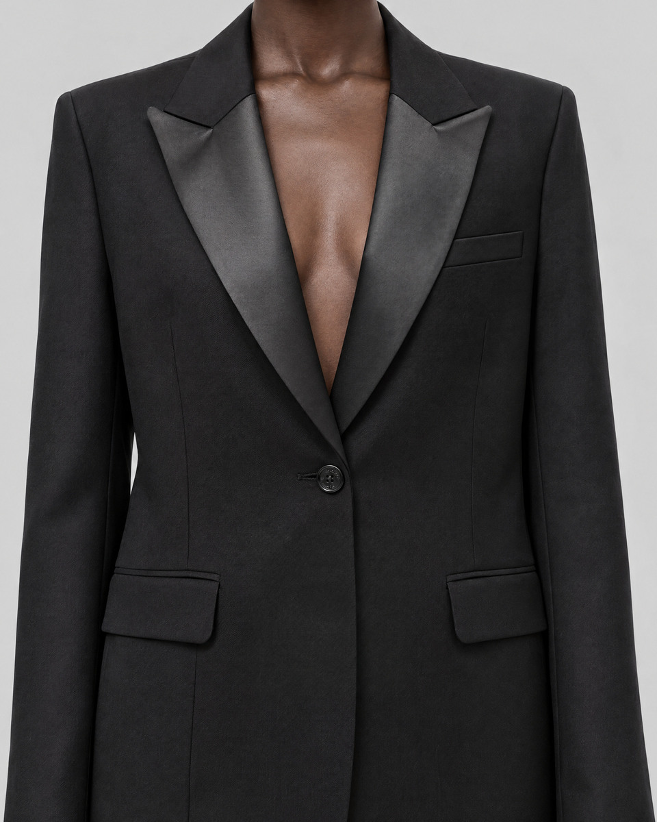 Straight-cut black wool tuxedo jacket