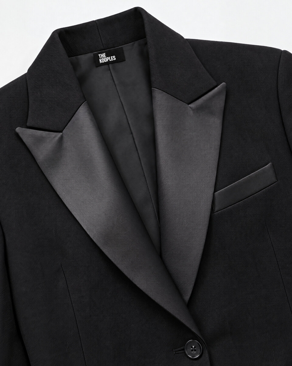Straight-cut black wool tuxedo jacket