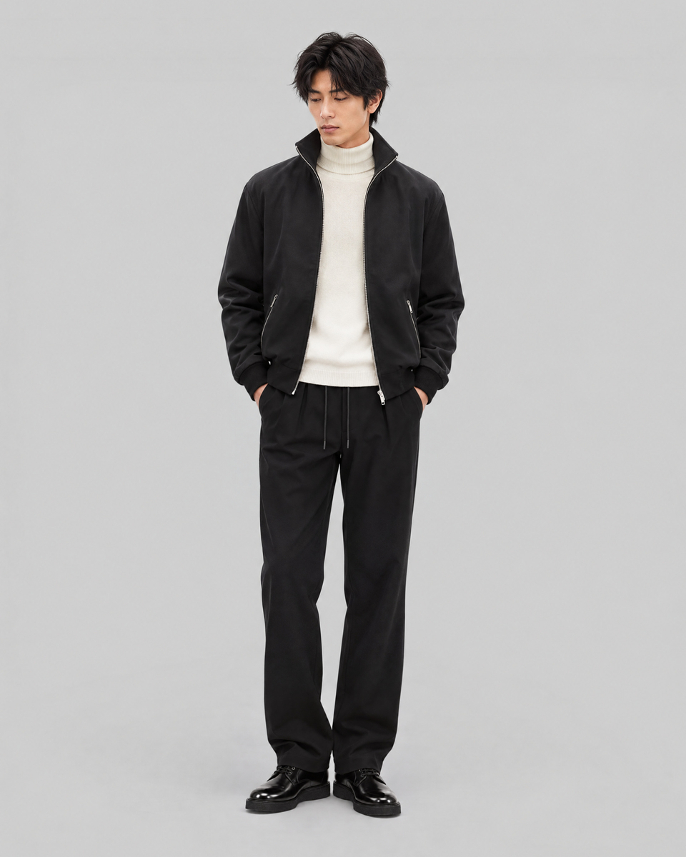 Black zip-up jacket with a high collar