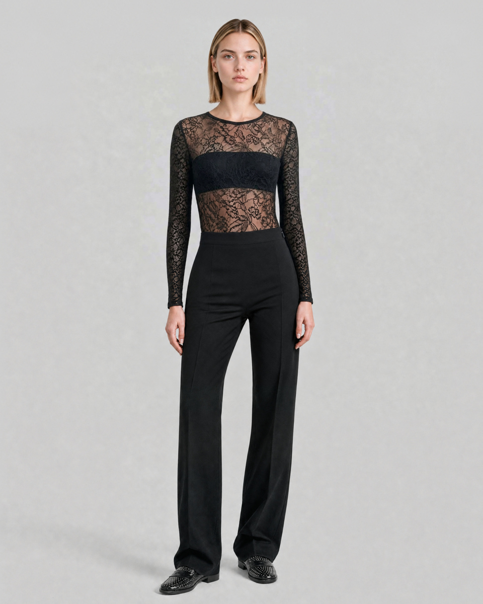 Black, fitted tailored pants made of a wool blend