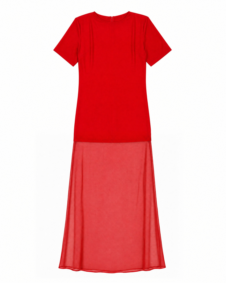 Long red satin dress