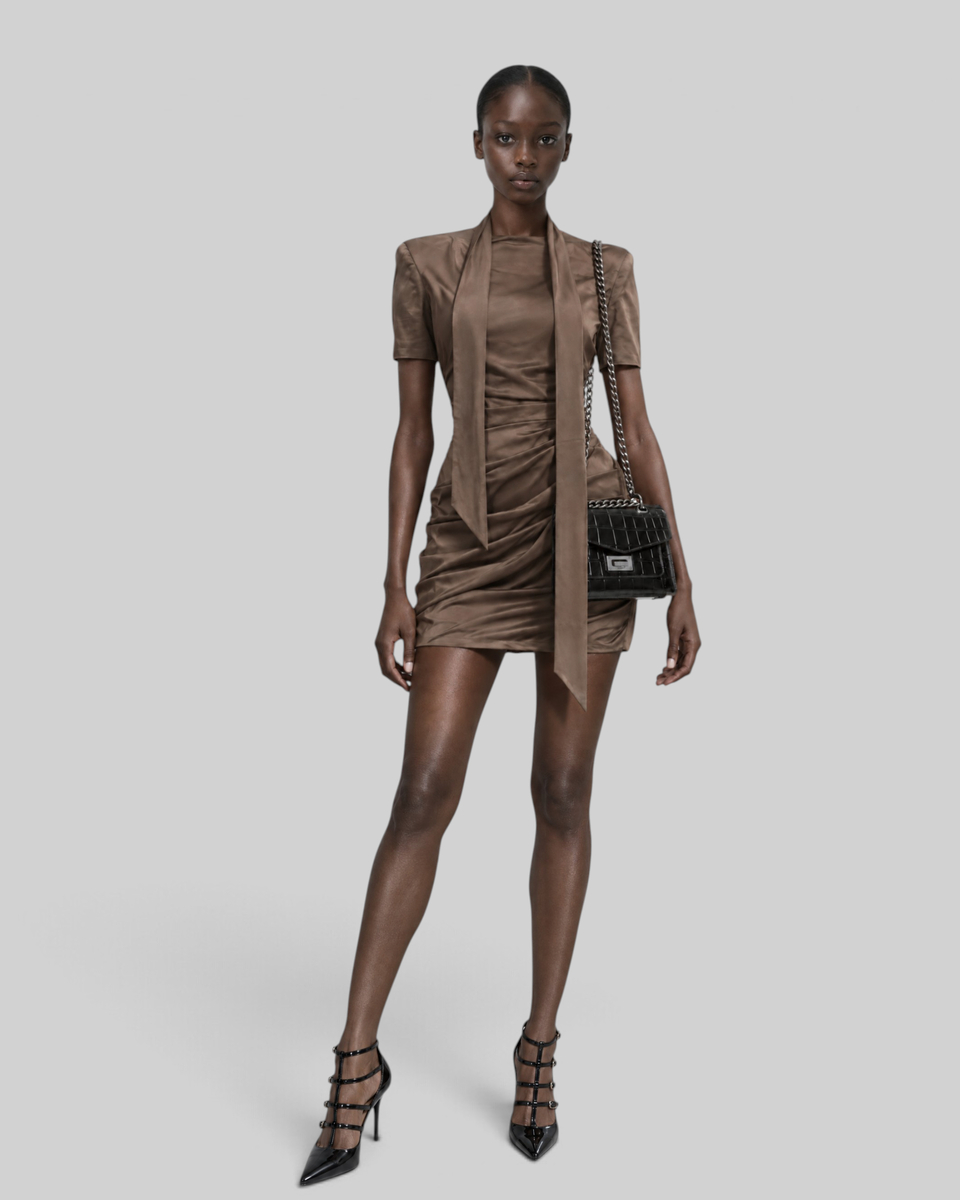 Brown Short Draped Dress