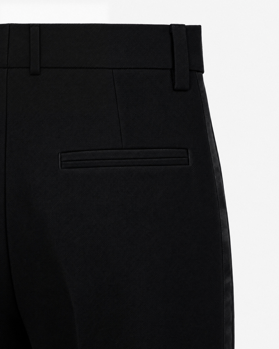 Straight-leg black wool tuxedo pants