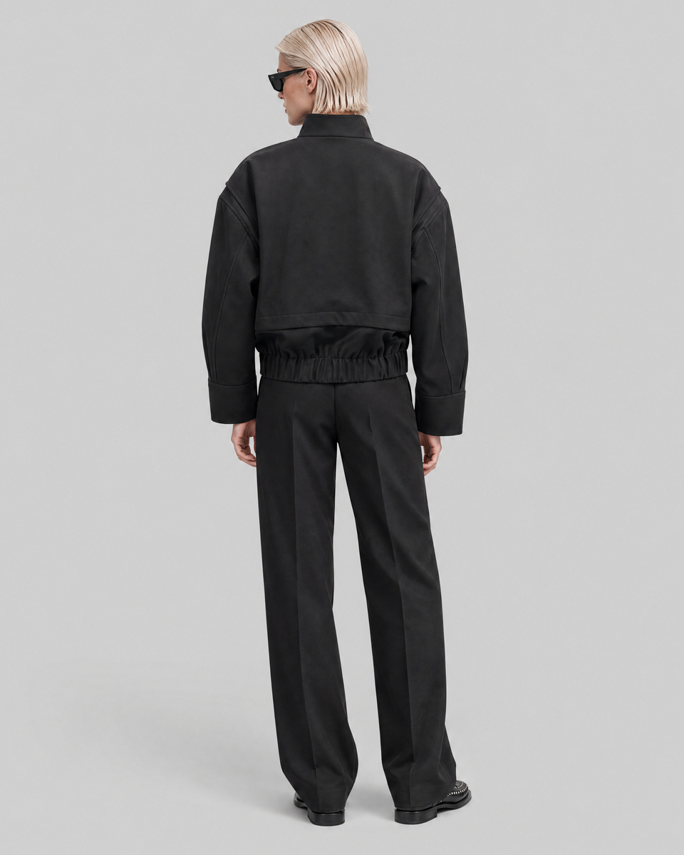 Black wool-blend jacket with a stand-up collar