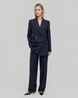 Straight-cut navy wool blazer
