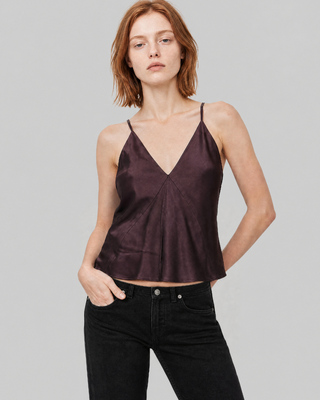 Brown Satin Spaghetti-Strap Top