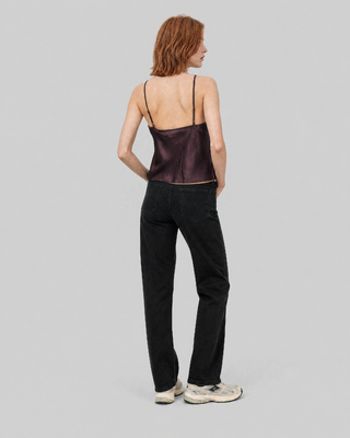 Brown Satin Spaghetti-Strap Top