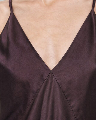 Brown Satin Spaghetti-Strap Top