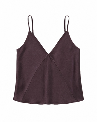 Brown Satin Spaghetti-Strap Top