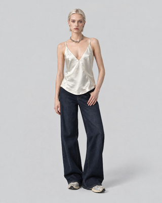 Ecru Satin Spaghetti-Strap Top