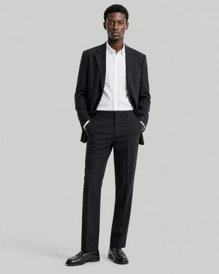 Black straight-leg wool suit pants