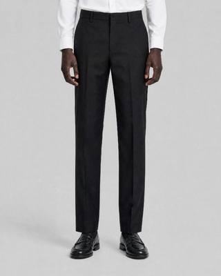 Black straight-leg wool suit pants