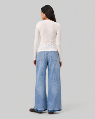 Ecru cotton long-sleeve top
