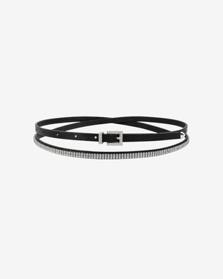 Black leather belt with rhinestones