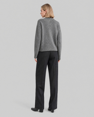 Black wide-leg wool suit pants