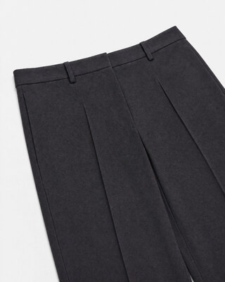 Black wide-leg wool suit pants