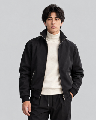 Black zip-up jacket with a high collar