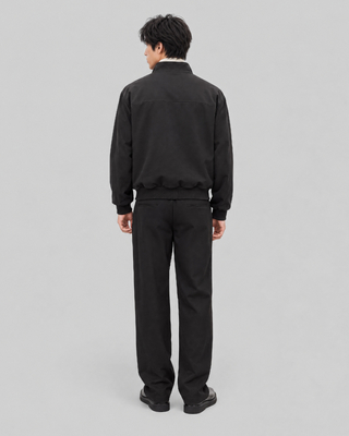 Black zip-up jacket with a high collar