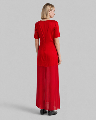 Long red satin dress