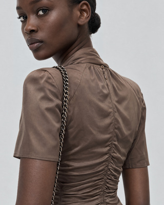 Brown Short Draped Dress