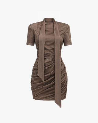 Brown Short Draped Dress