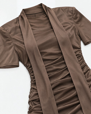 Brown Short Draped Dress