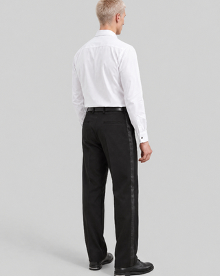 Straight-leg black wool tuxedo pants