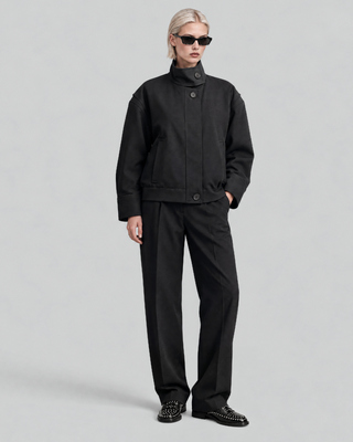 Black wool-blend jacket with a stand-up collar