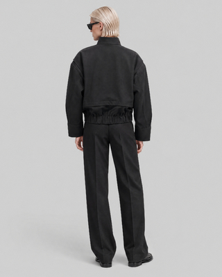 Black wool-blend jacket with a stand-up collar